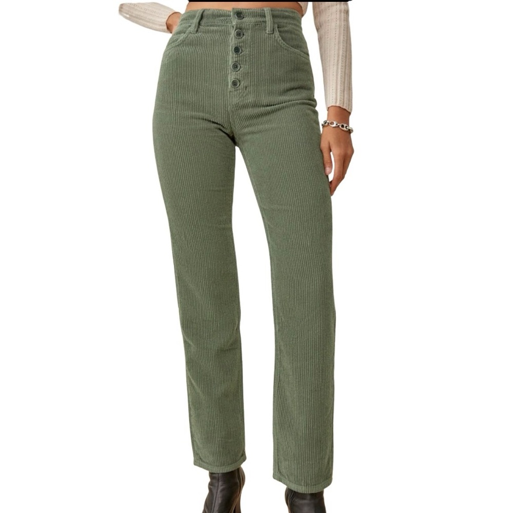 Reformation Cynthia Button Fly Corduroy Pants Jeans in Moss Green size 27 - Picture 2 of 16